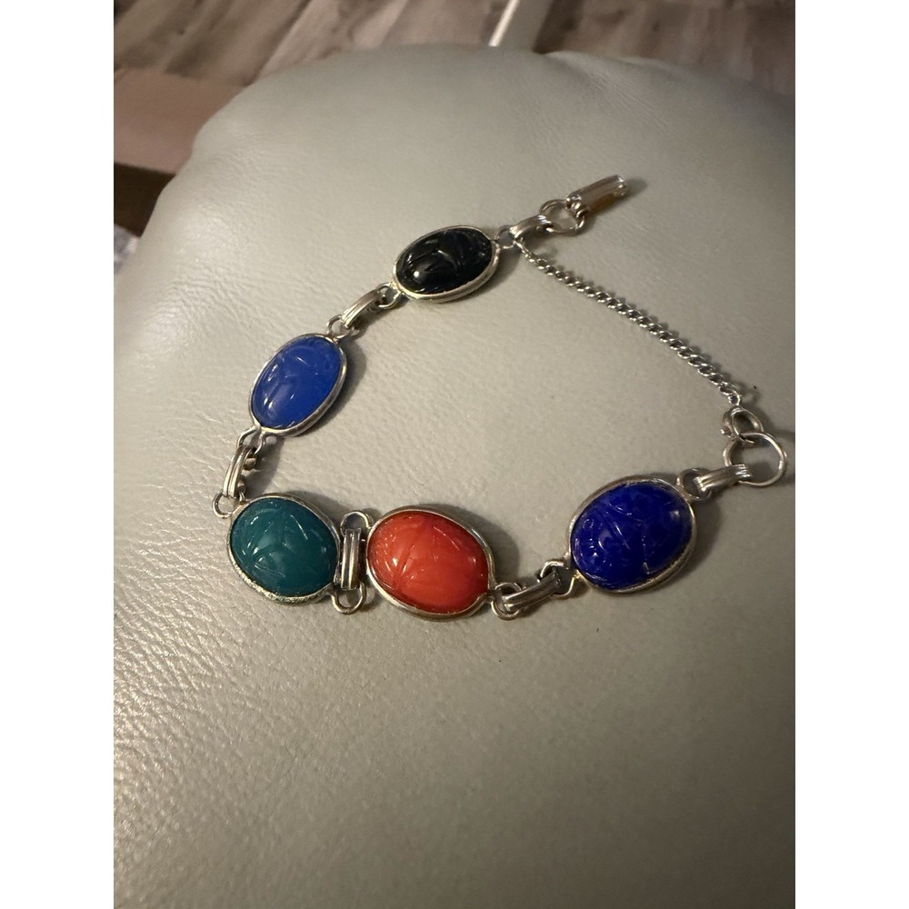 Vintage Lucite Scarab Bracelet 7" Safety Chain